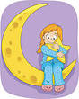 Girl Sitting on Moon Cuddling a Star